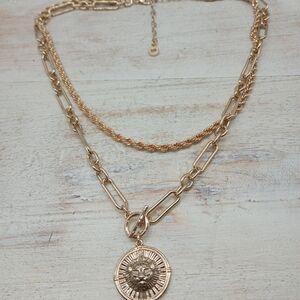 Anne Klein Goldtone 2 Row Lion Necklace